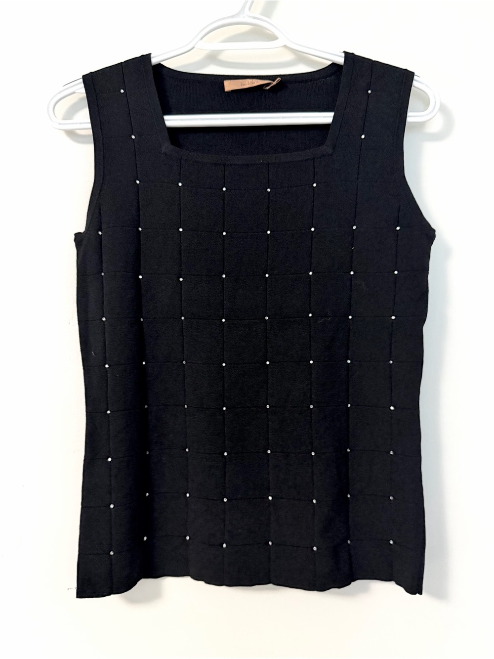 Belldini square neck geometric Knit Tank with Rhinestone Stud Grid Size M